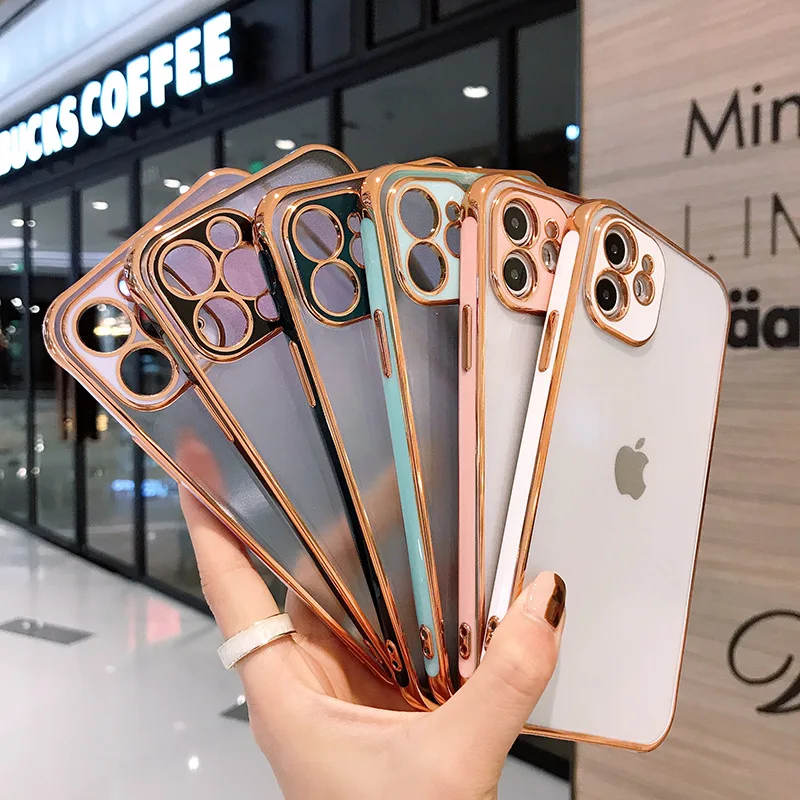 

luxury square frame plating clear phone case for iphone 11 12 pro max 12 mini 12 pro