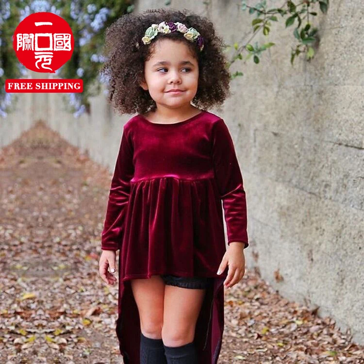 

Trendy European and American Girls Long Sleeve Dress Fashion Velvet Irregular Princess Dress