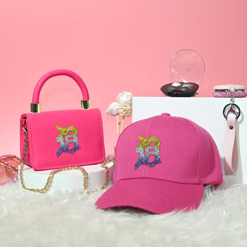 

wholesale fashion name brand leather purses with hat summer women PU leather hand bag peaked hat two piece set, As shown in the pictures