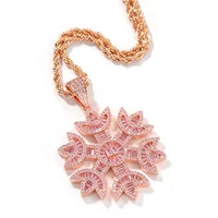 

Wholesale Fashion Hiphop Jewelry 18k Rose Gold Plated Iced Out Baguette CZ Pink Snowflake Pendant