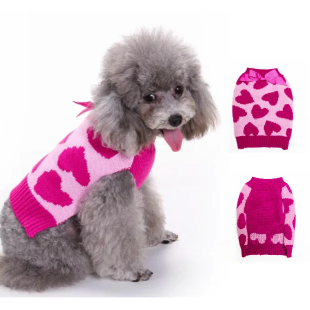 

2019 New Dog Sweater Heart Bow Pink Sweater Pet Clothes Small Dogs Cat Knitted Sweaters Puppy Xmas Coat For Chihuahua Teddy