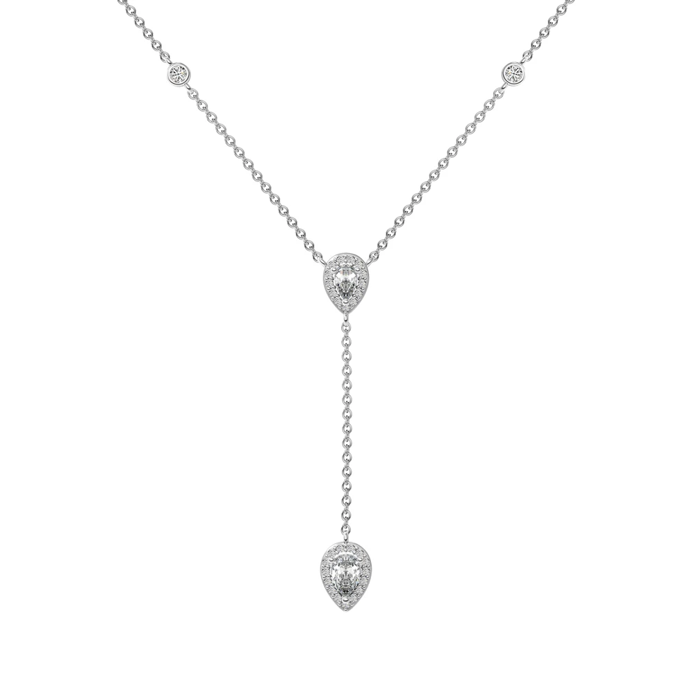 Dylam 18K Gold Plated S925 Sterling Silver Y Shape Necklace Marquise Pear Shape Cz Zirconia Pendant Charm Necklaces for Women