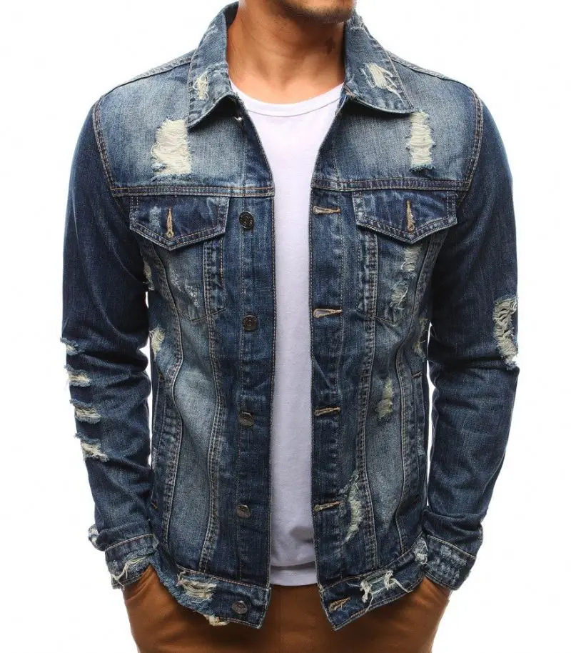 

Wholesale Distressed bulk Denim Jacket Ripped Jean Coat Jacket For Men, Available