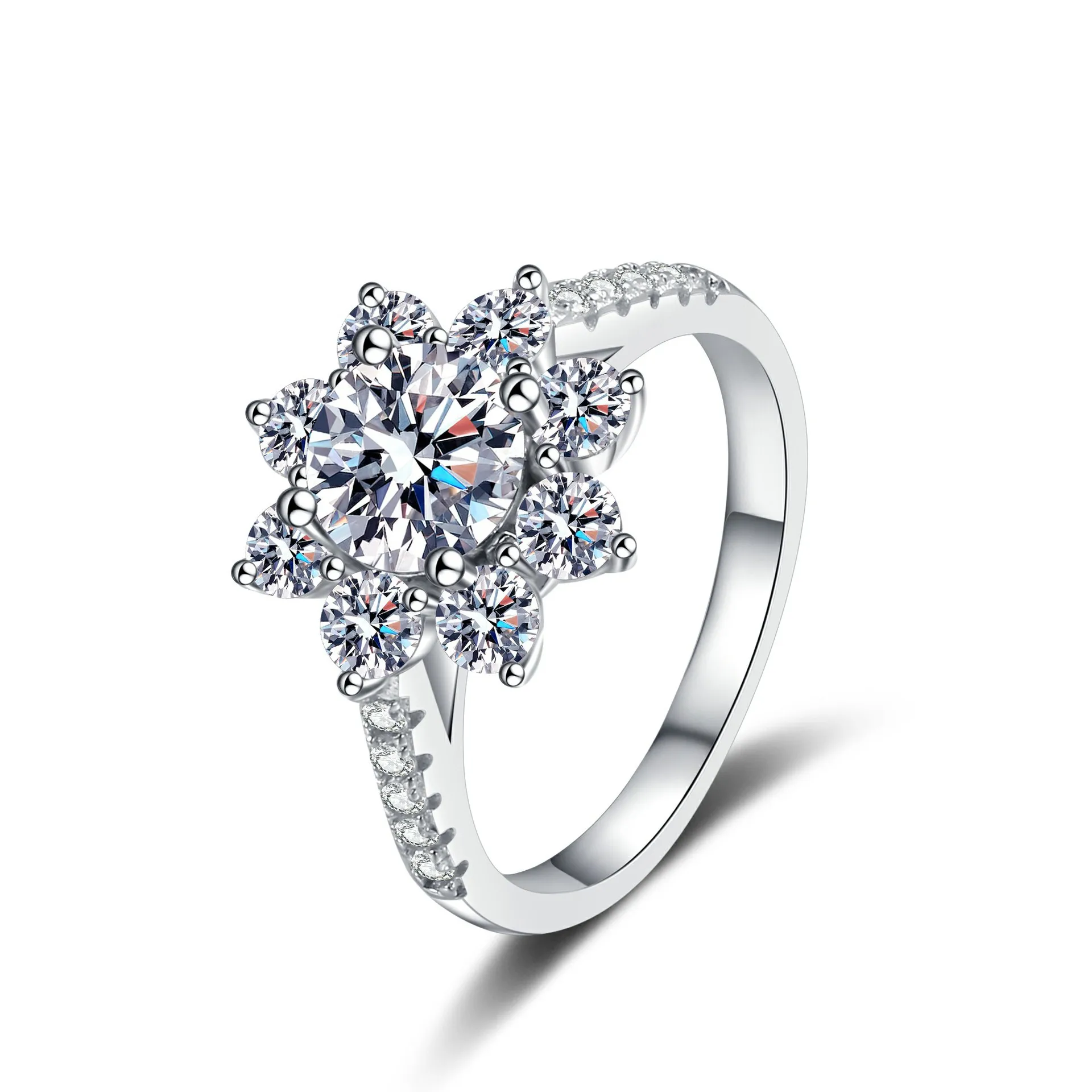 OAHLAN Fashion Jewelry Wholesale 1ct Round Cut VVS1 Sunflower 925 Sterling Silver Moissanite Rings for Women Wedding Engagement