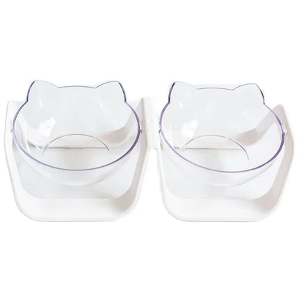 

Transparent Double Bowl To Protect Cervical Vertebra Dog Cat Food Pet Bowl Cat Food Bowl