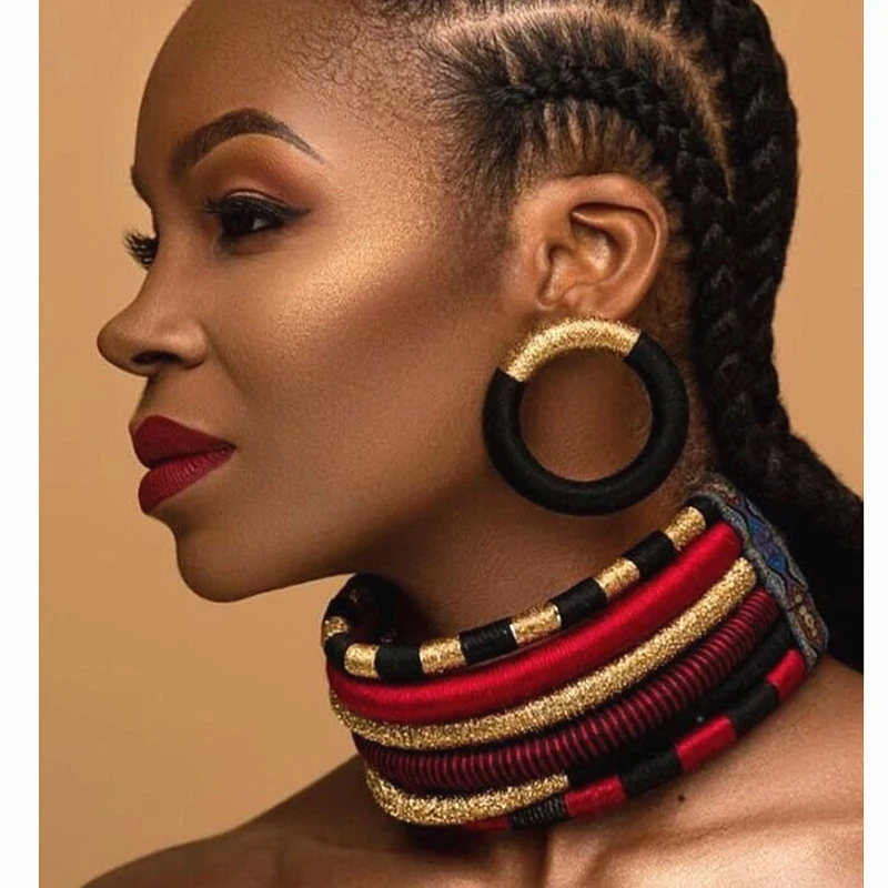 

Statement Necklace Sets Chain Multi-Layer Woven Necklace And Earring Hoop Choker African Jewelry Sets Fashion Jewelry Set, Picture