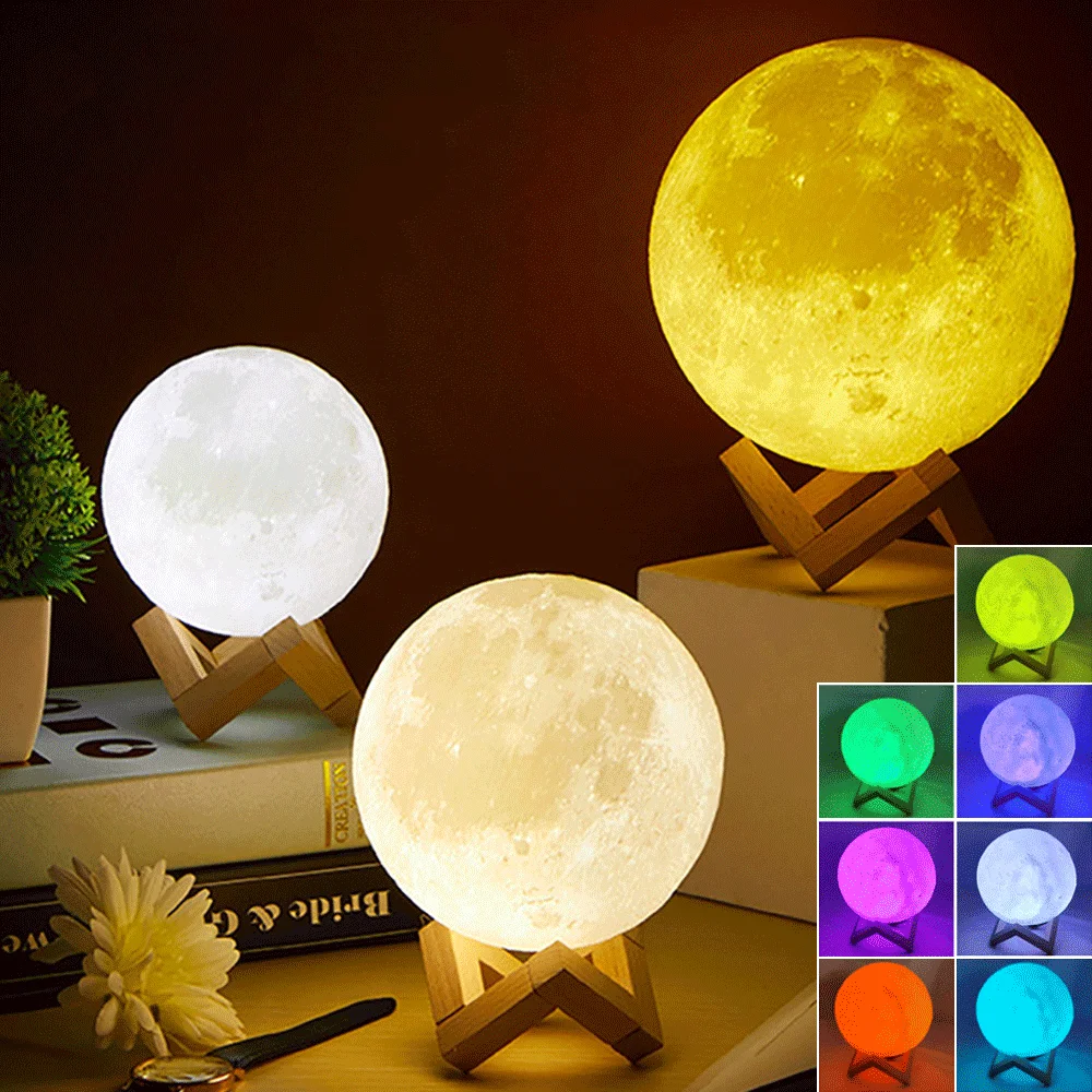 

Tuya WIFI smart EU LED Night Light 3D Print Moon Lamp Battery Powered With Stand Star Lamp 7 Color Bedroom Decor Night Lights