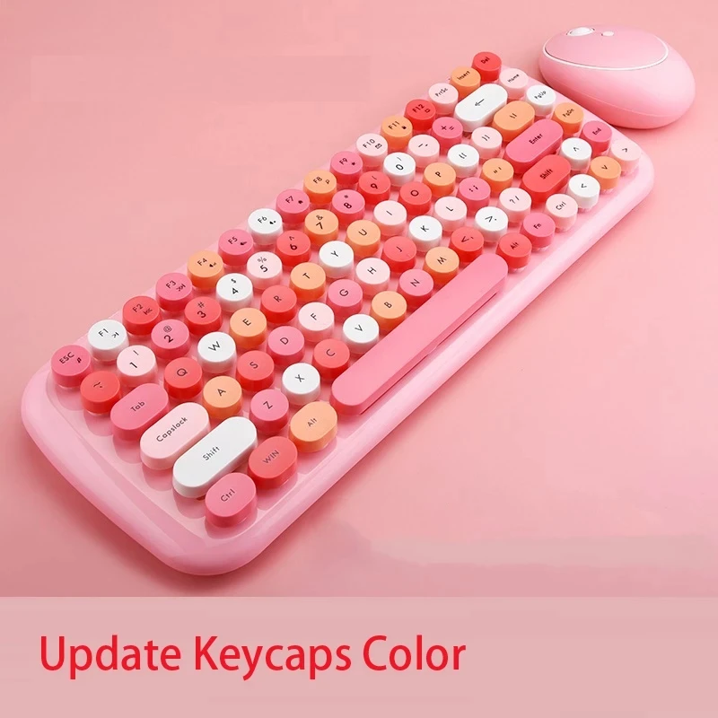 

Candy Color Round Keycap Keyboard and Mouse Comb 2.4G Wireless Keyboard Set for Laptop Notebook PC Girls Gift, Pink/blue/green