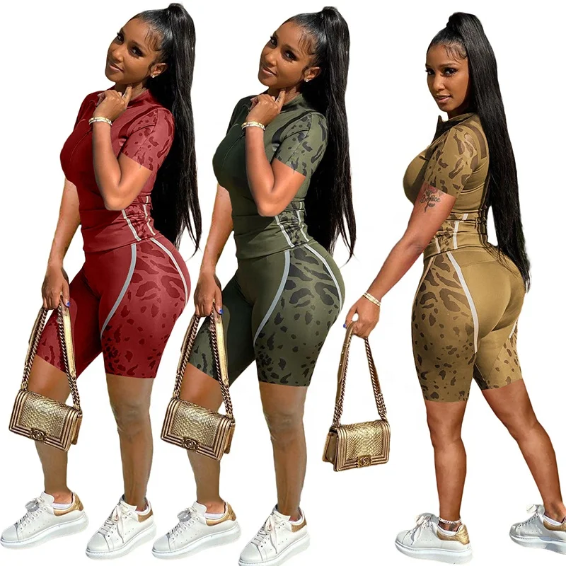 

YD Designer camouflage summer clothing 2021 biker short trousers pants two piece set suits set for women