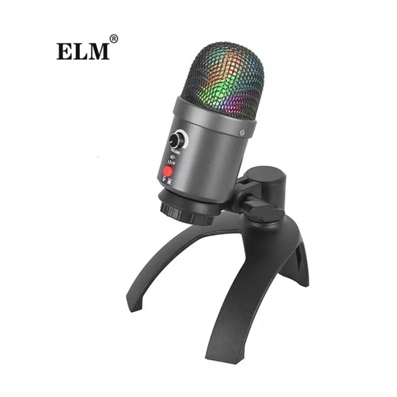 

Desktop Double Cartridges Usb Rgb Studio Equipment Music Condenser Microphone With Sound Card