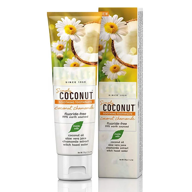 

OEM private label vegan herbal chamomile Coconut b12 natural organic teeth whitening toothpaste, White gel