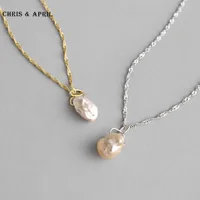 

925 Sterling silver baroque pearl wave chain necklaces