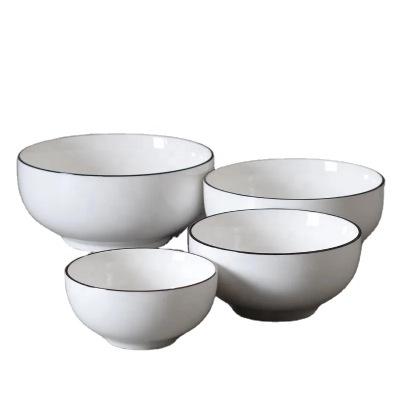 

Bone China export rice bowl creative Korean soup noodle bowl simple black-edged tableware Nordic lines, As picture or customized