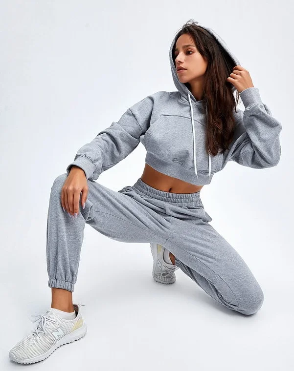 

Women Yoga Sets Hoodies Two Piece Set Oversized Tracksuits Winter Thick Warm Hooded Sweatshirt Jogger Pants Suit, As picture