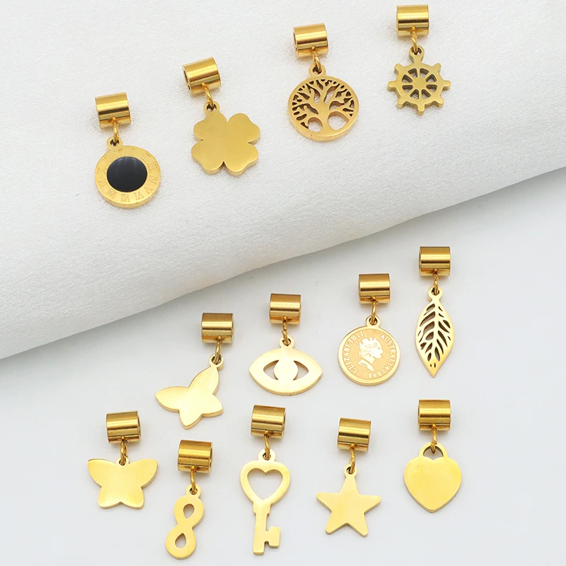 

Latest design summer season star heart leaf tree butterfly key charms gold plated stainless steel jewelry necklace pendant