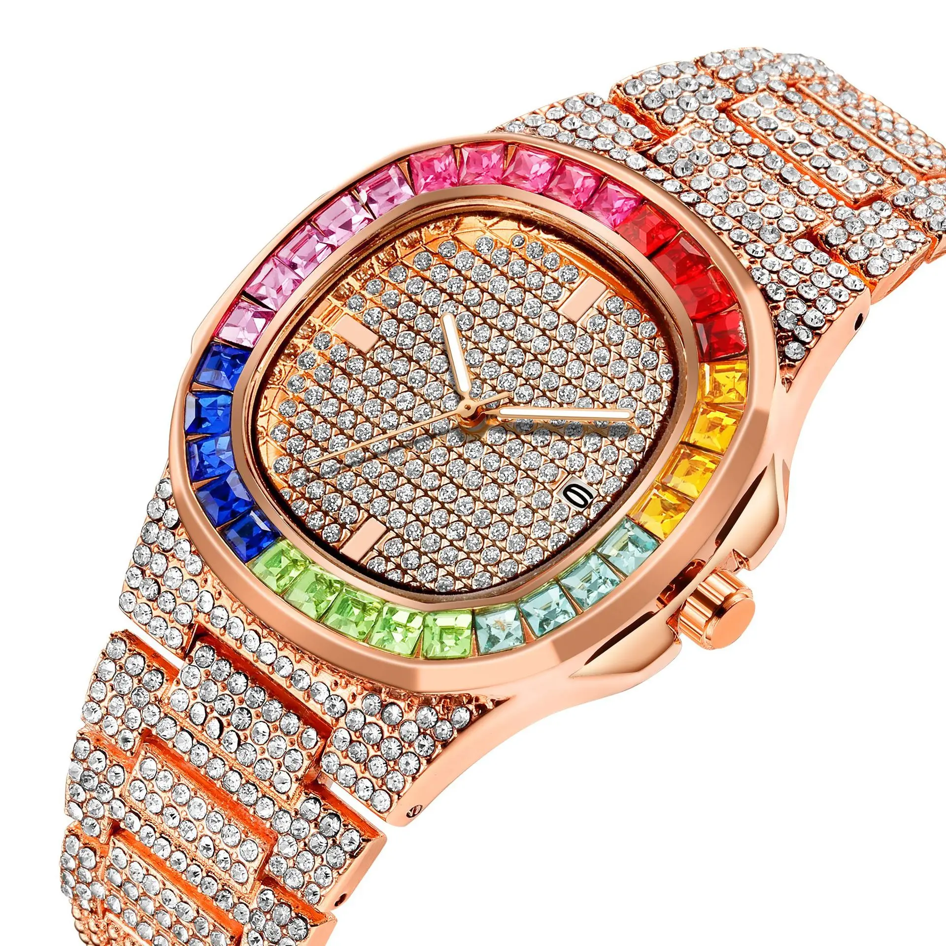 

New Arrival Mens Diamond Quartz Analog Wrist Watches Fashion Male Colorful Rhinestone Bling bling Hip Hop Watches