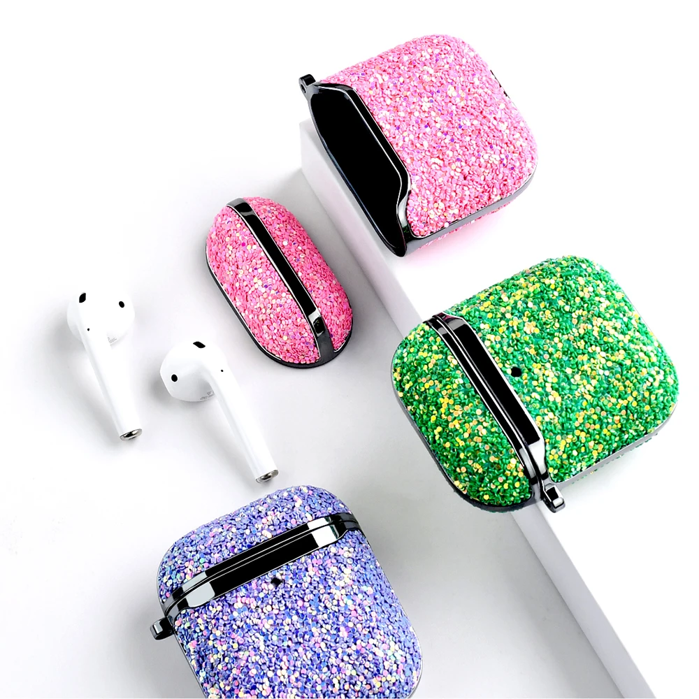 

Onegif Luxury Glitter Leather Earphone Case For Airpods Headphone Case With Keychain