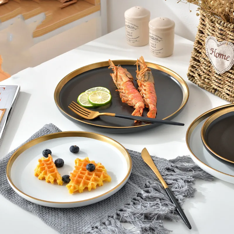 

Ceramic plate European style 8 inch Western creative matte ceramic plate round household fruit plate tableware, Mix