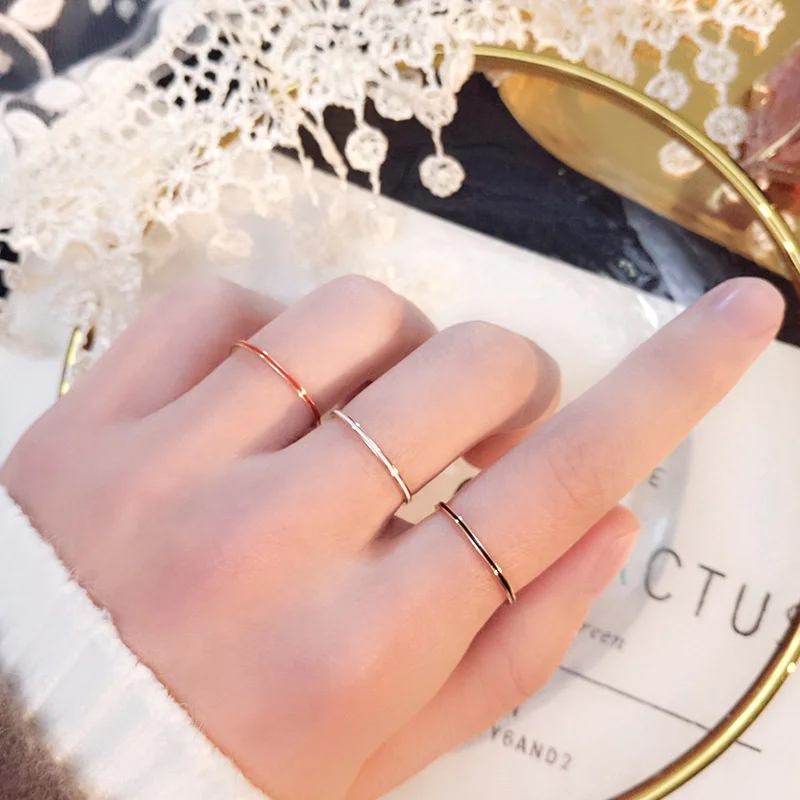 

High Polished Minimalist Jewelry 1mm Thin Ring Rose Gold Plated Stainless Steel Enamel Thin Ring for Women