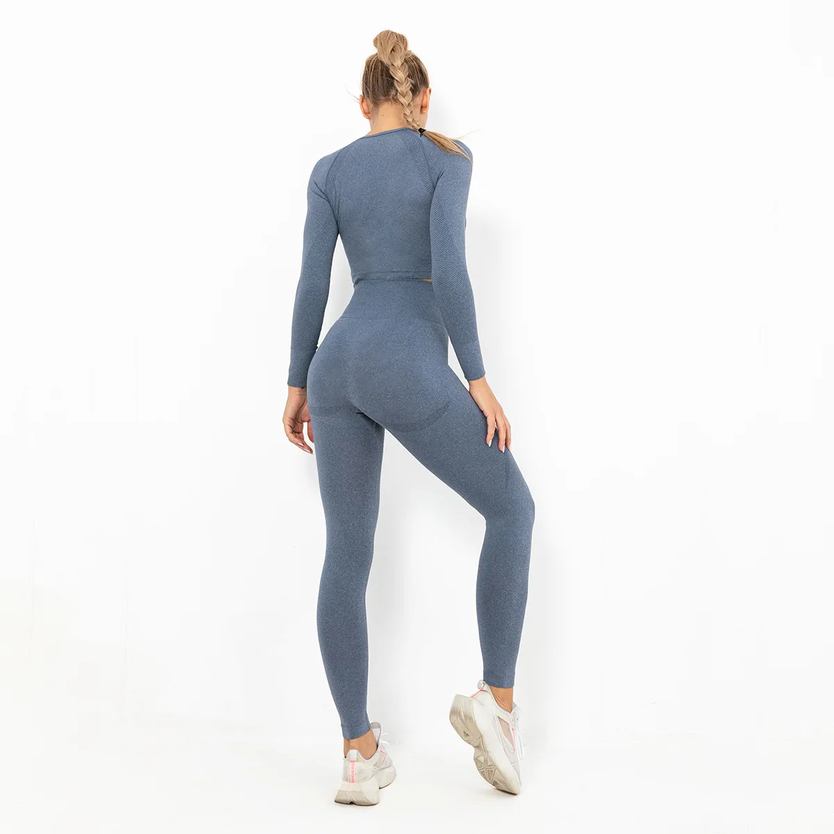 2020 Seamless Long Sleeve Pink Yoga Set Women Tracksuit Gym Clothes ...