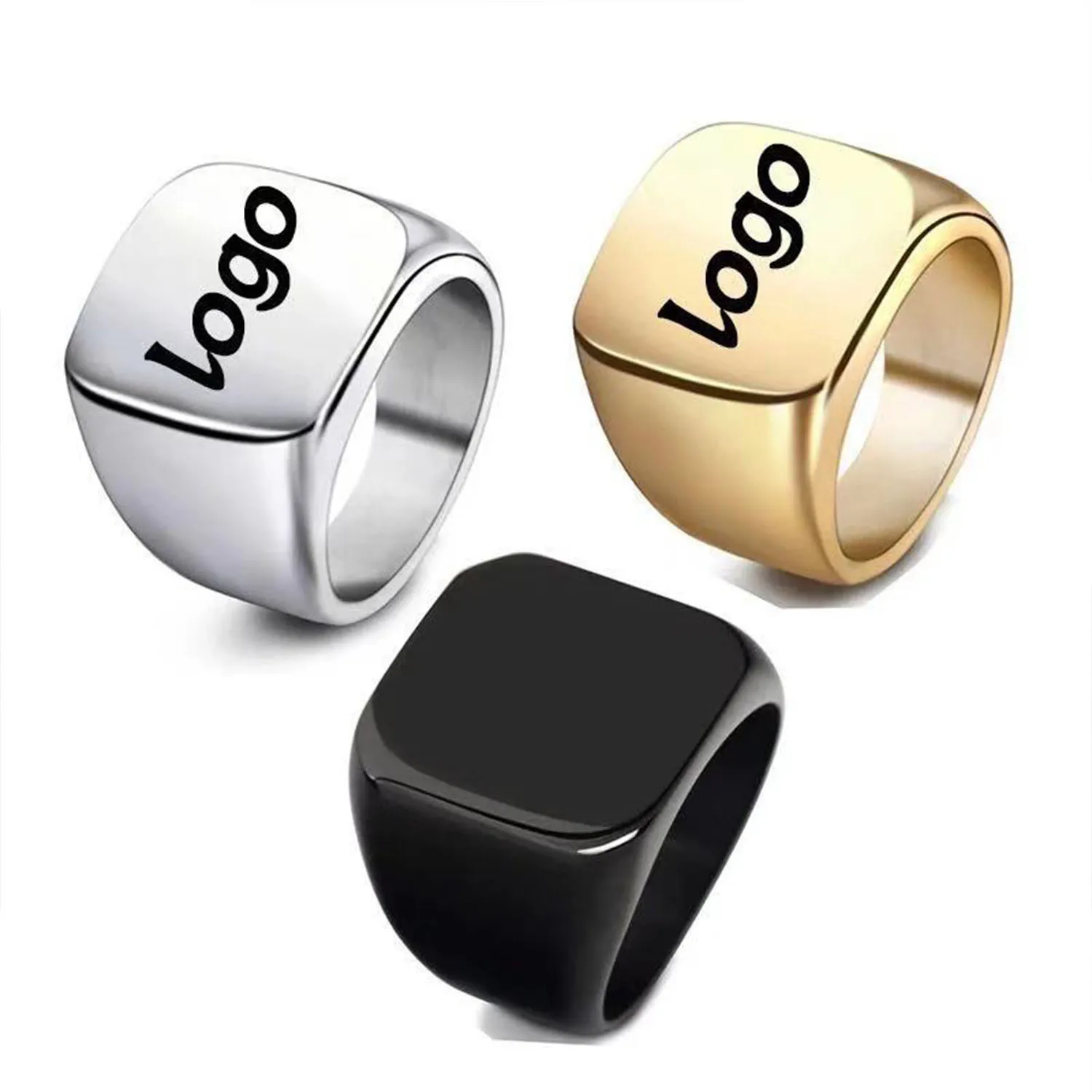 

Stainless Steel Ring Custom Logo Square Glossy Men's Titanium Steel Ring