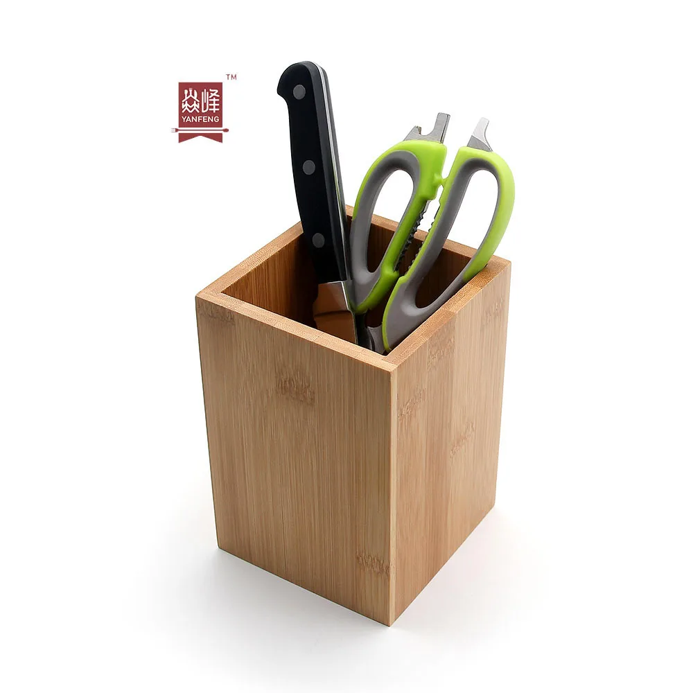 

New arrival 100% natural bamboo utensil holder for kitchen square kitchen bamboo utensils holder
