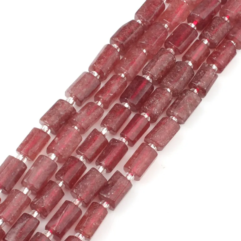 

Natural 7.5Inch Cylinder Shape Strawberry Quartz Stone Beads Faceted Loose Beads For DIY Jewelry Making Bracelet