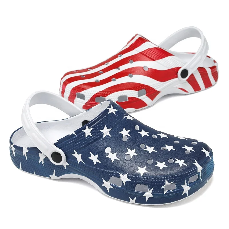 

New design plus size EVA Clogs anti-slip USA flag Slippers Sandals summer beach clog water shoes Garden Shoes Lightweight