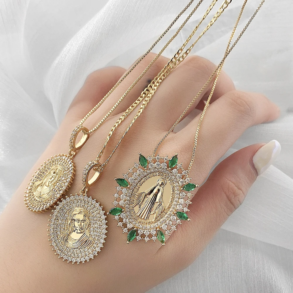 

semijoias jewelry zirconia holy virgin mary pendant necklace