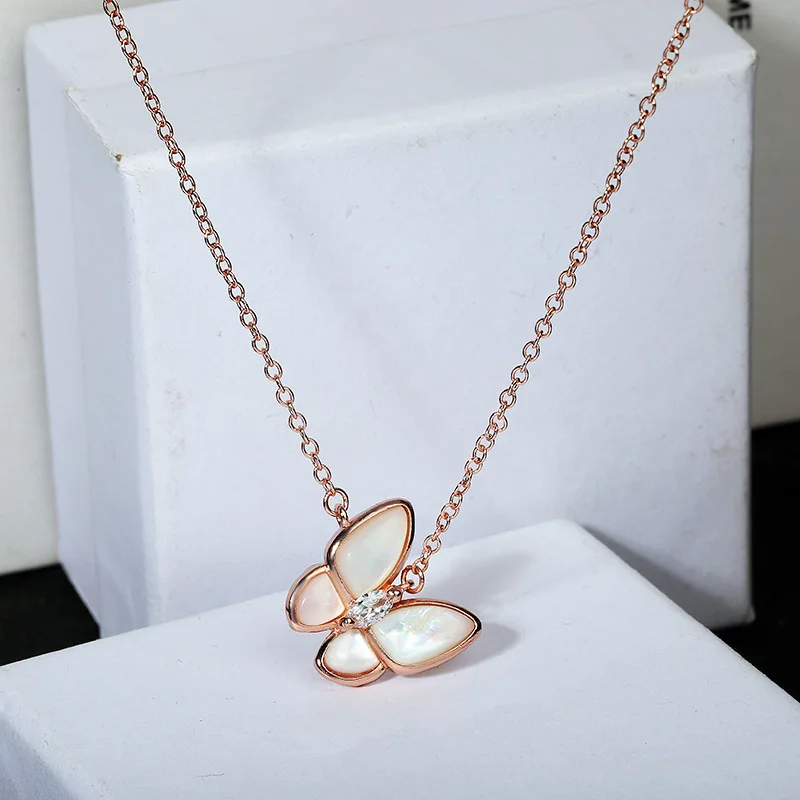 

Manufacturer direct sale Beautiful KYNL0154 CZ Necklaces Rose Gold Butterfly Shape 3A Zircon silver Necklaces For Women