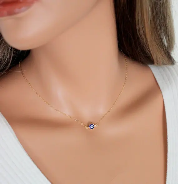 

Women's Jewelry Thin Blue Evil Eyes Gold Necklace