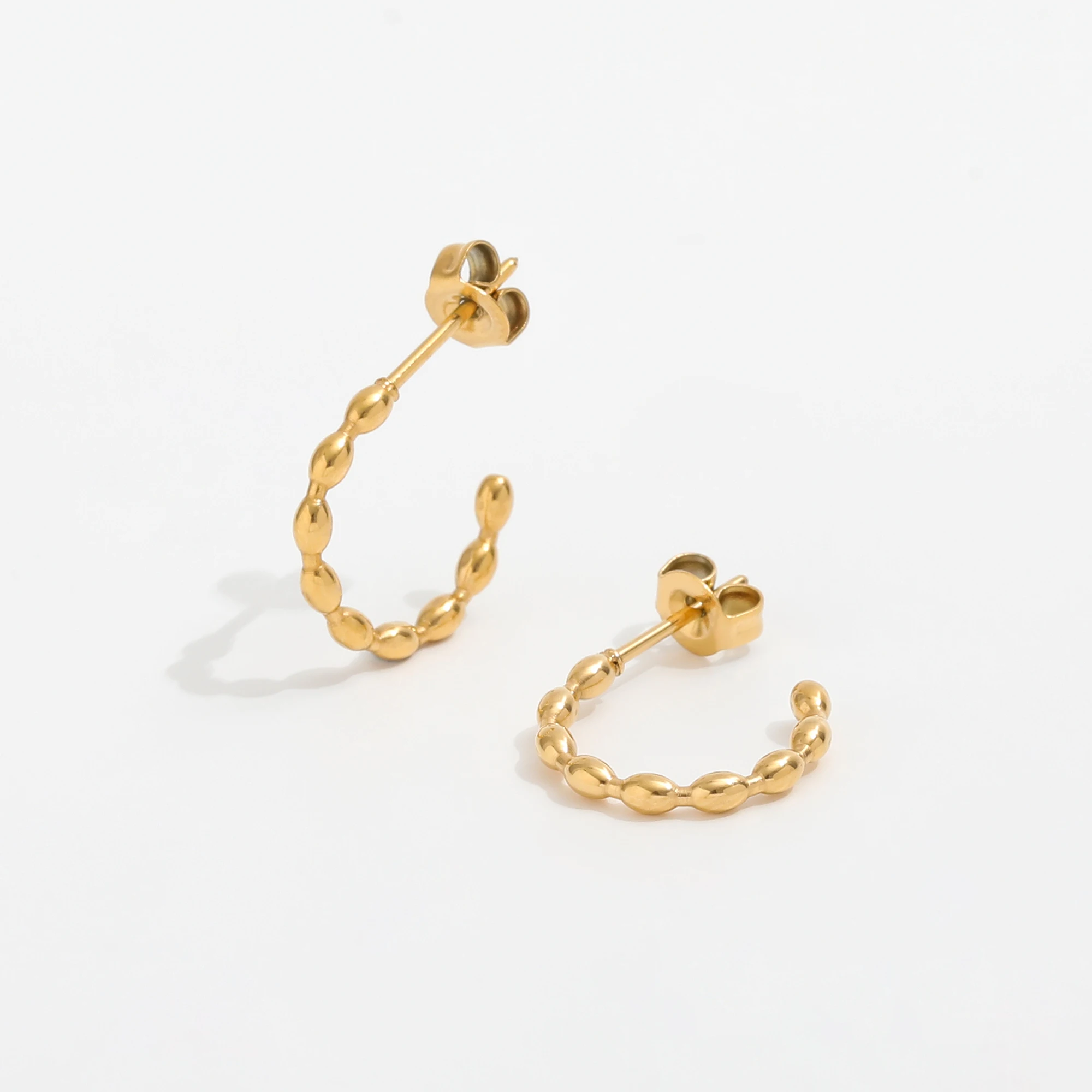 

New High Quality PVD 18K Gold Plated Bead Stainless Steel Hoop Earring New Jewelry