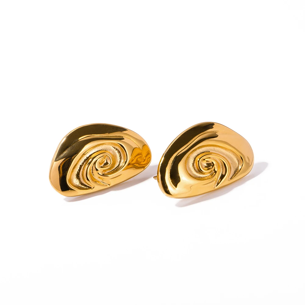 J&D waterproof luxury 18k gold Plated Stainless Steel spiral  fun Earrings trendy jewelry for women