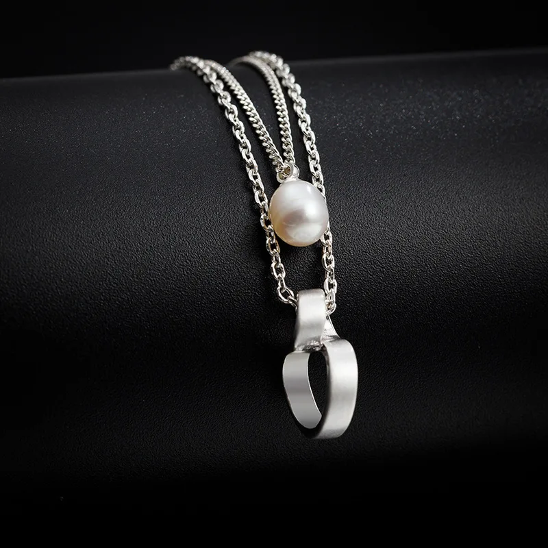 

Korean multi-layer fashion jewelry silver-plated necklace pearl geometric pendant