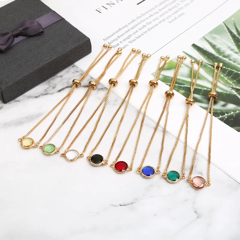 

PUSHI Women fashionable gold plated crystal connector charm bracelet adjustable size connector bracelets