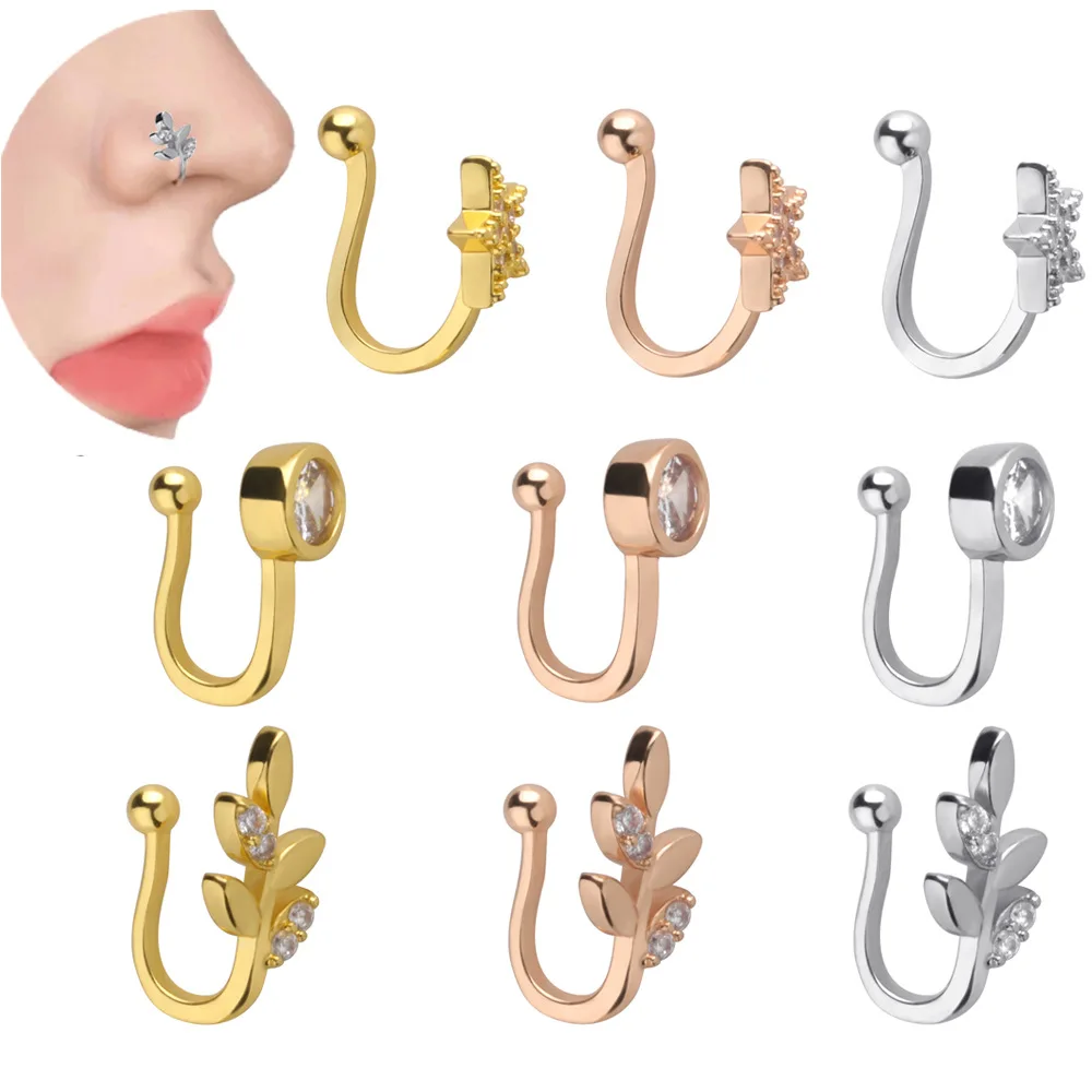 

Wholesale Brass Fake Nose Ring Clip In The Nose Nose Cuff Faux Setump Cartilage Tragus Ring Non Piercing Jewelry