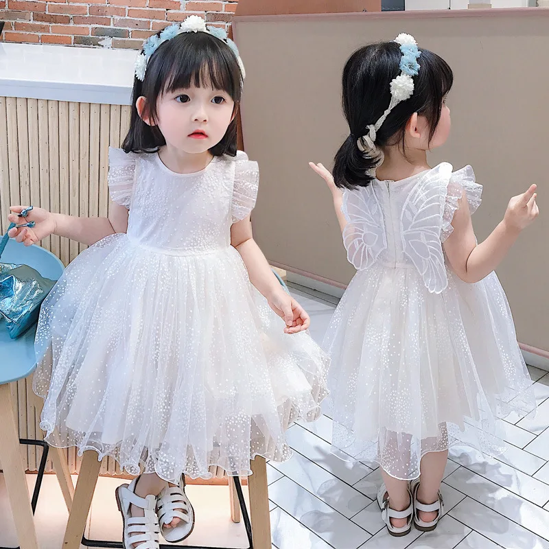 

New Kids Clothes Girls Princess Sleeveless Dresses Birthday Party Wedding Baby Fluffy Wings Dress Children Clothing