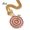 Designer Target Darts Shape Iced Out Round Pendant Two Colored CZ Chunky Charms Initial Jewelry for Man