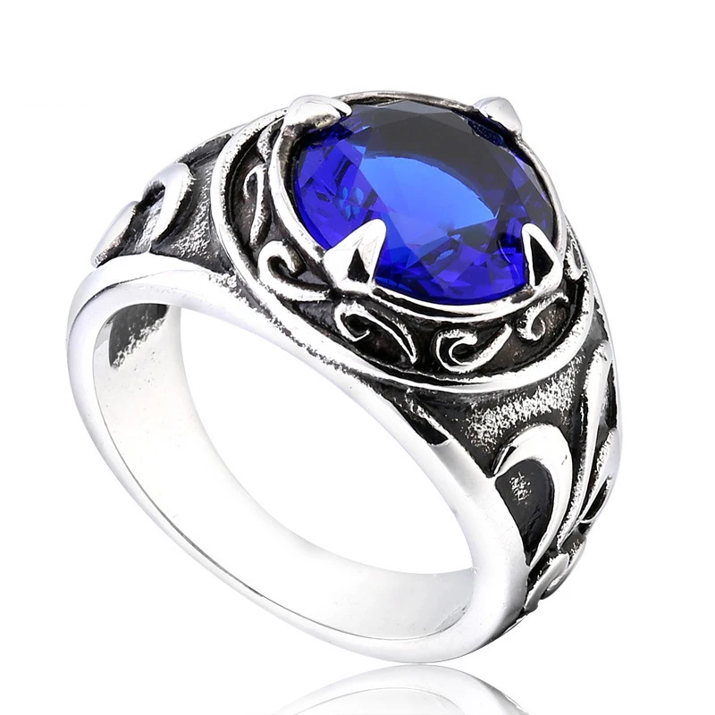 

Finger customize vintage zircon unique blue sapphire ruby mens 316 stainless steel ring stones