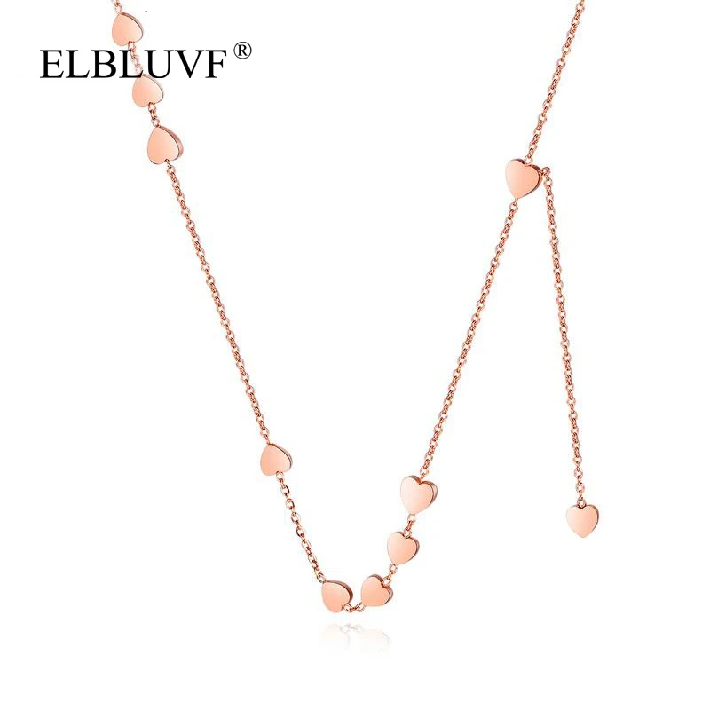 

ELBLUVF Free Shipping Simple Stainless Steel Rose Gold Plated Small Love Heart Fashion Necklace For Women Wholesale