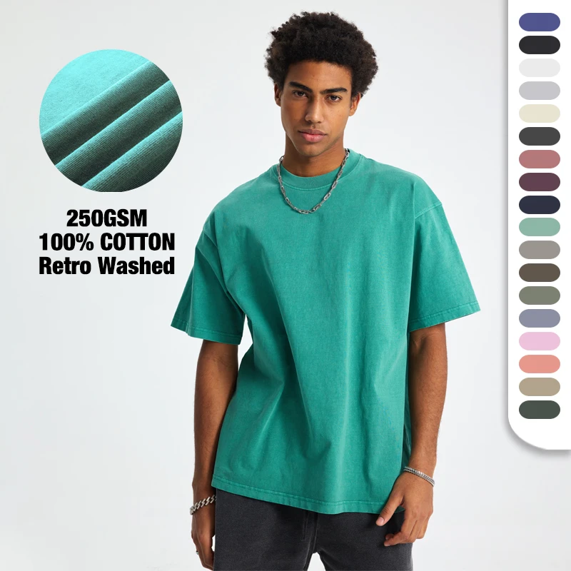 Drop Shipping Vendors for T Shirts Unisex Boxy-fit T-shirt Coton Custom Design 250gsm Cotton Acid Wash T Shirt