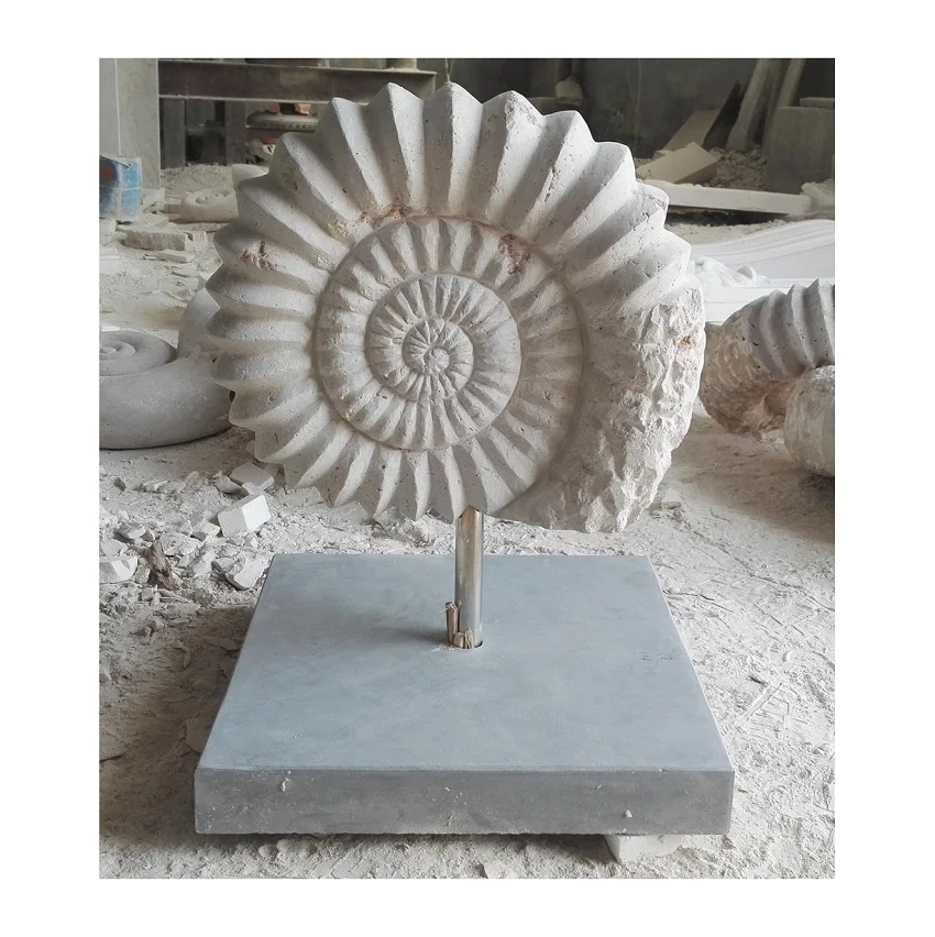 Beige Travertine Stone Garden Queen Conch Shells Statue Sculpture For Sale