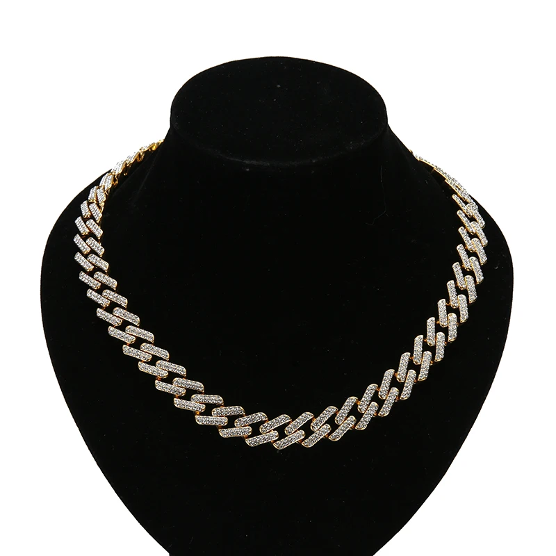 

Cheap Hot Selling 18k Gold Plated Jewelry Rhinestone Crystal Mens Choker Cuban Chain Necklace Bracelet