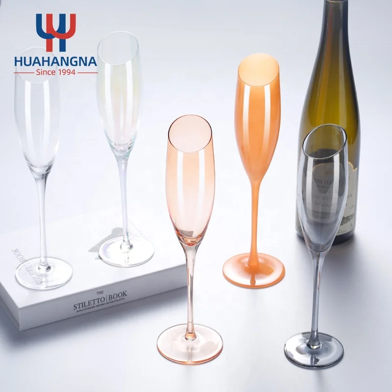 

HUAHANGNA In Stock Free Sample Custom Logo Engraved Classic Multiple Size Champagne Flute Glasses for Wedding Party, Clear