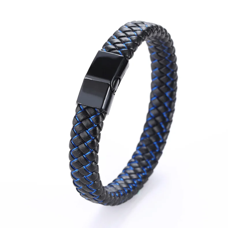 

Blue and Black Magnetic Clasp Real Leather Bracelet Snake Head Leather Pu Bracelet Bangle Accessories for Men