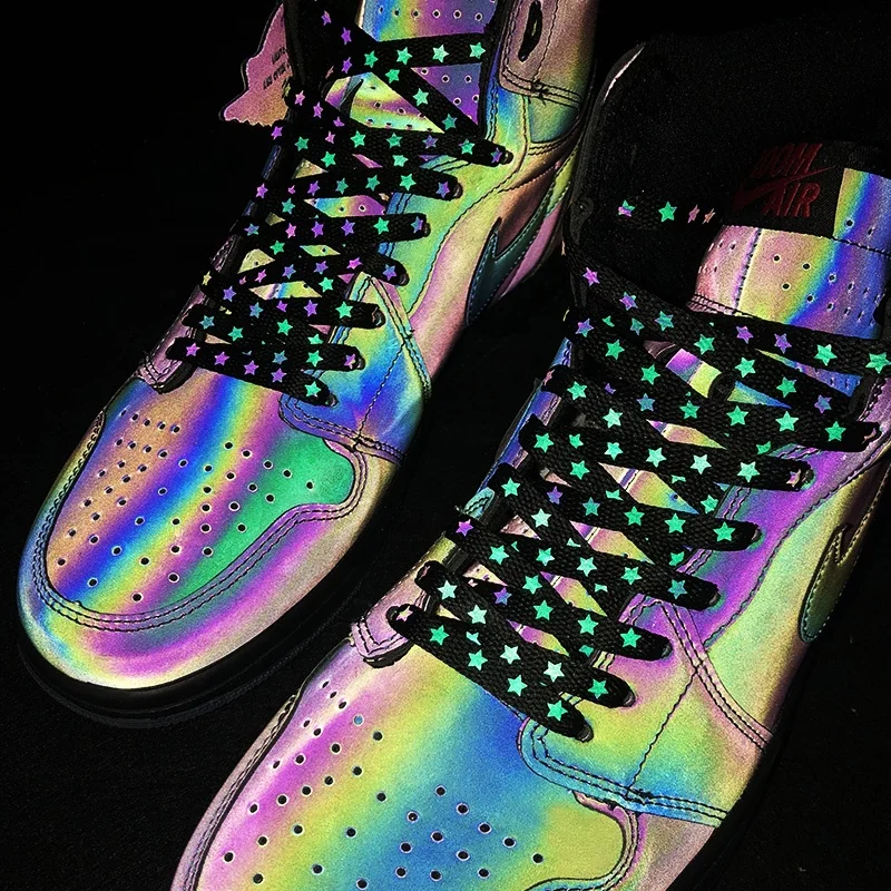 

Fashion trend flat polyester shoelace for safety boot s3 star print reflective shoelace, Picture color