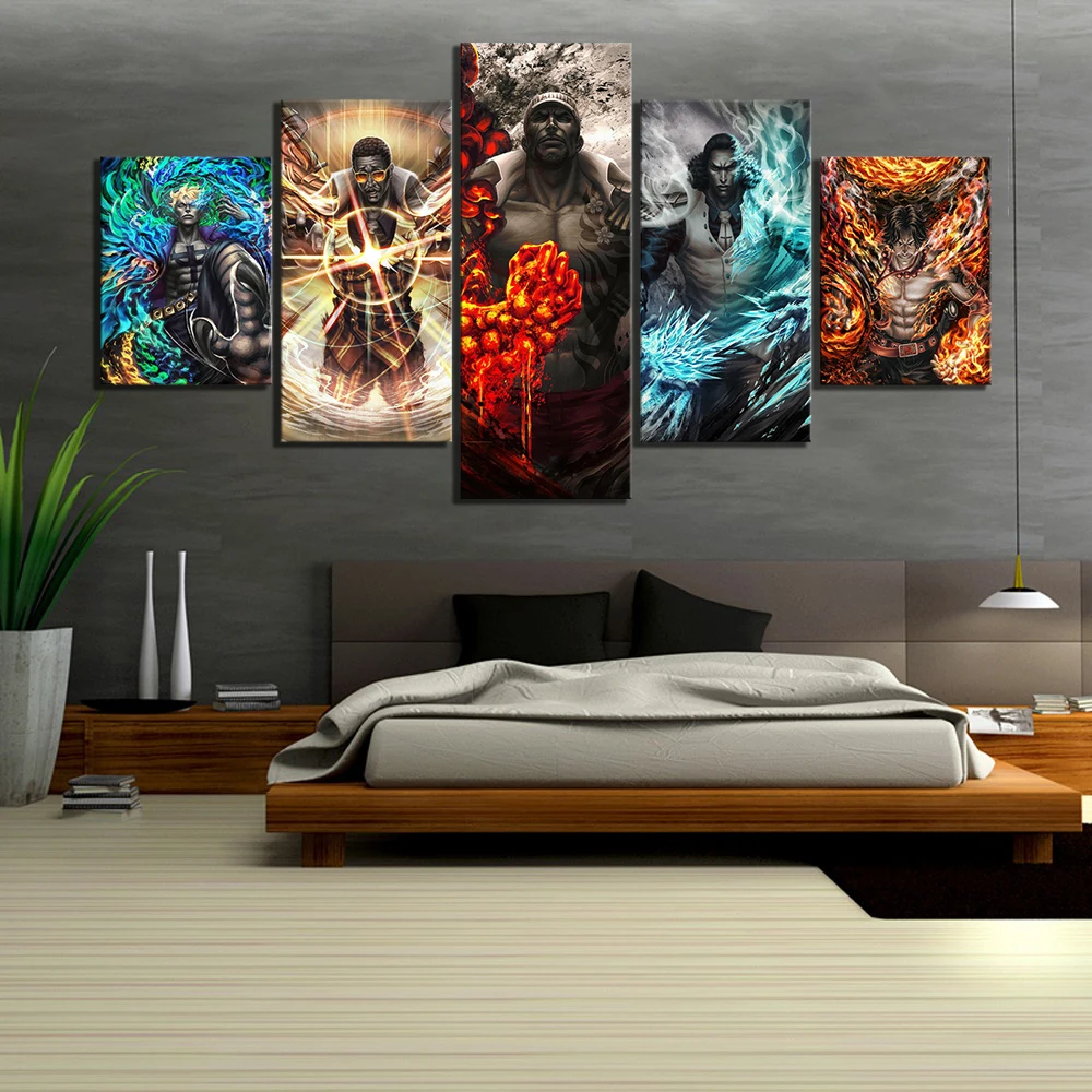 

5 Pieces Anime Artwork Oil Painting One Piece Canvas Art Paints Wallpaper Wall Stickers Living Room Decor Wall Art Painting Gift, Multiple colours