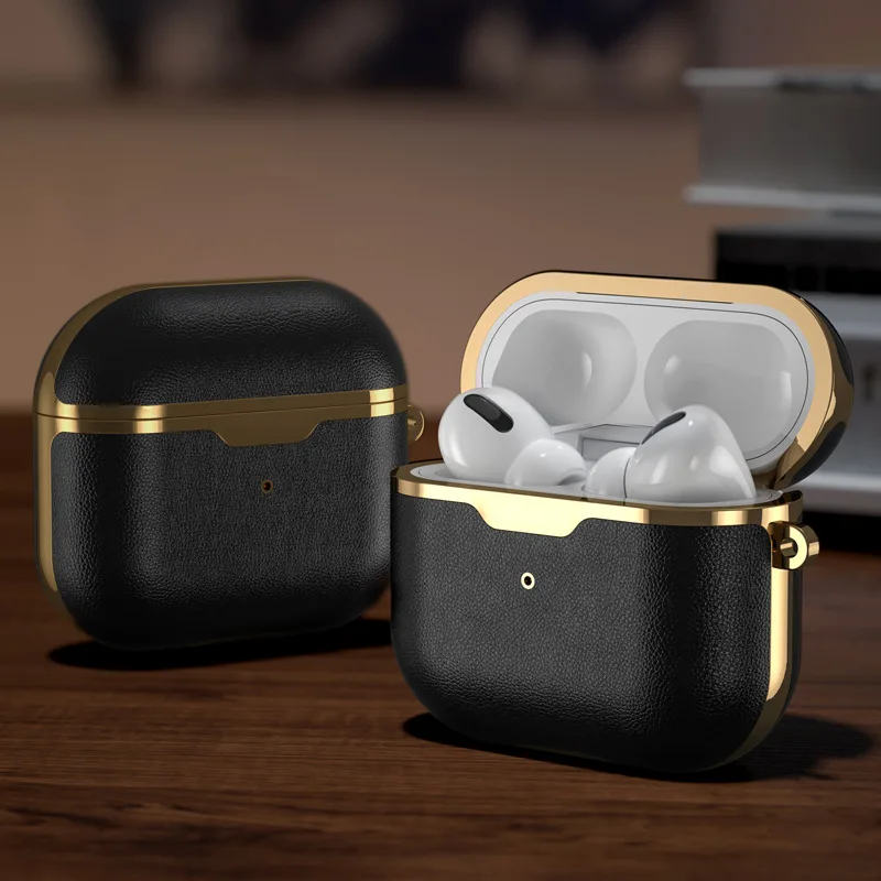 

Drop shipping 4 colors For airpod 2gen 3gen pro case Metal frame Leather genuine leather airpods 3 case