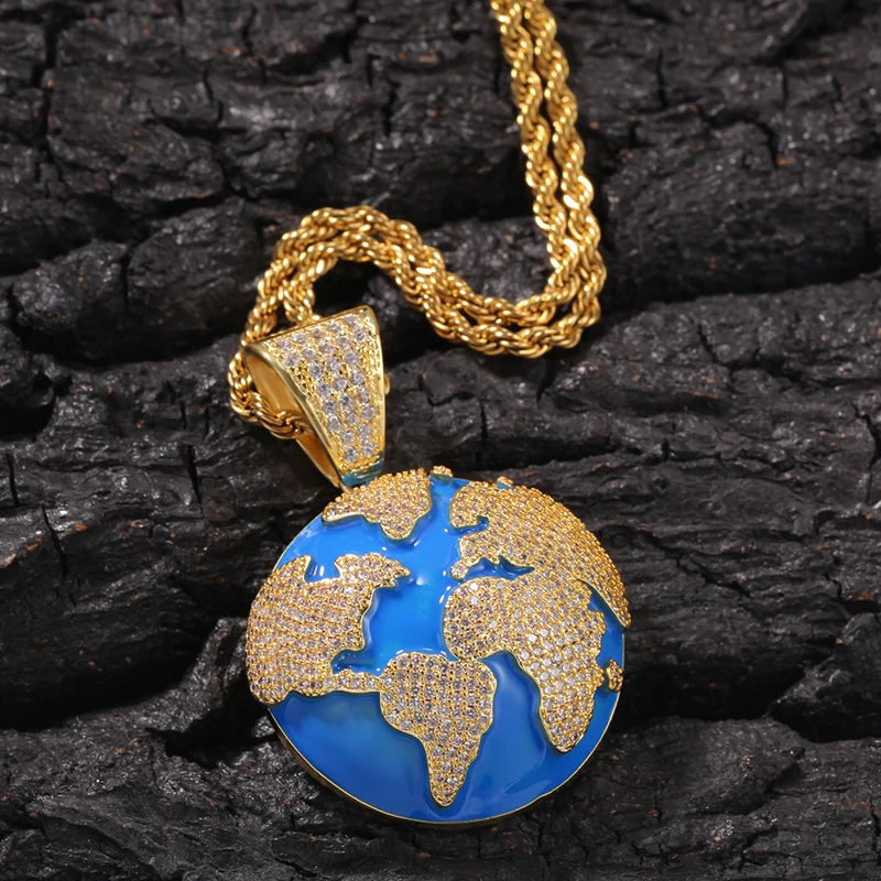 

Wholesale Custom Earth Shaped Charm Gold Diamond Bling Lock Hip Hop Pendant