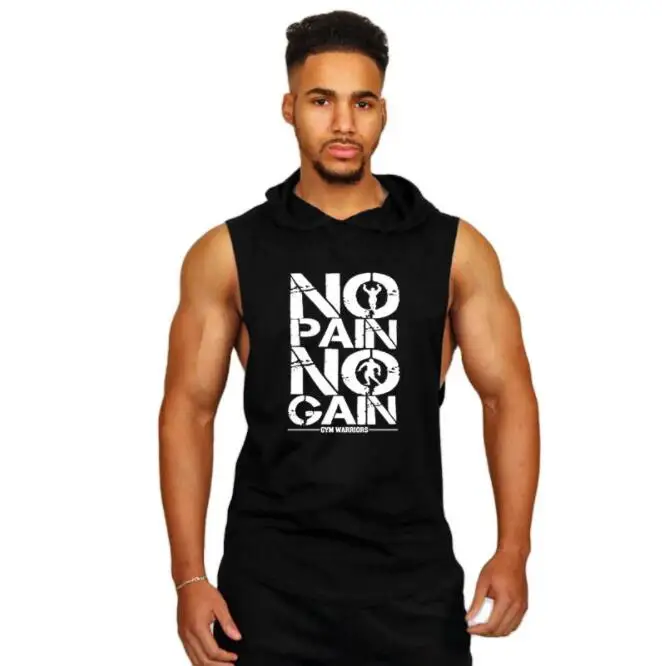 

Brand gym clothing men's bodybuilding pure cotton sleeveless hooded vest sports apparel